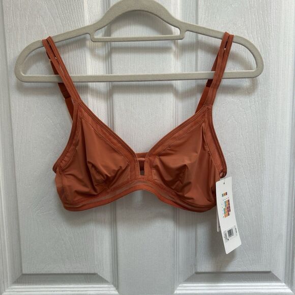 NWT All. You. LIVELY Triangle Bralette Mesh Wireless Bra Size Medium Rust Orange - Picture 1 of 16
